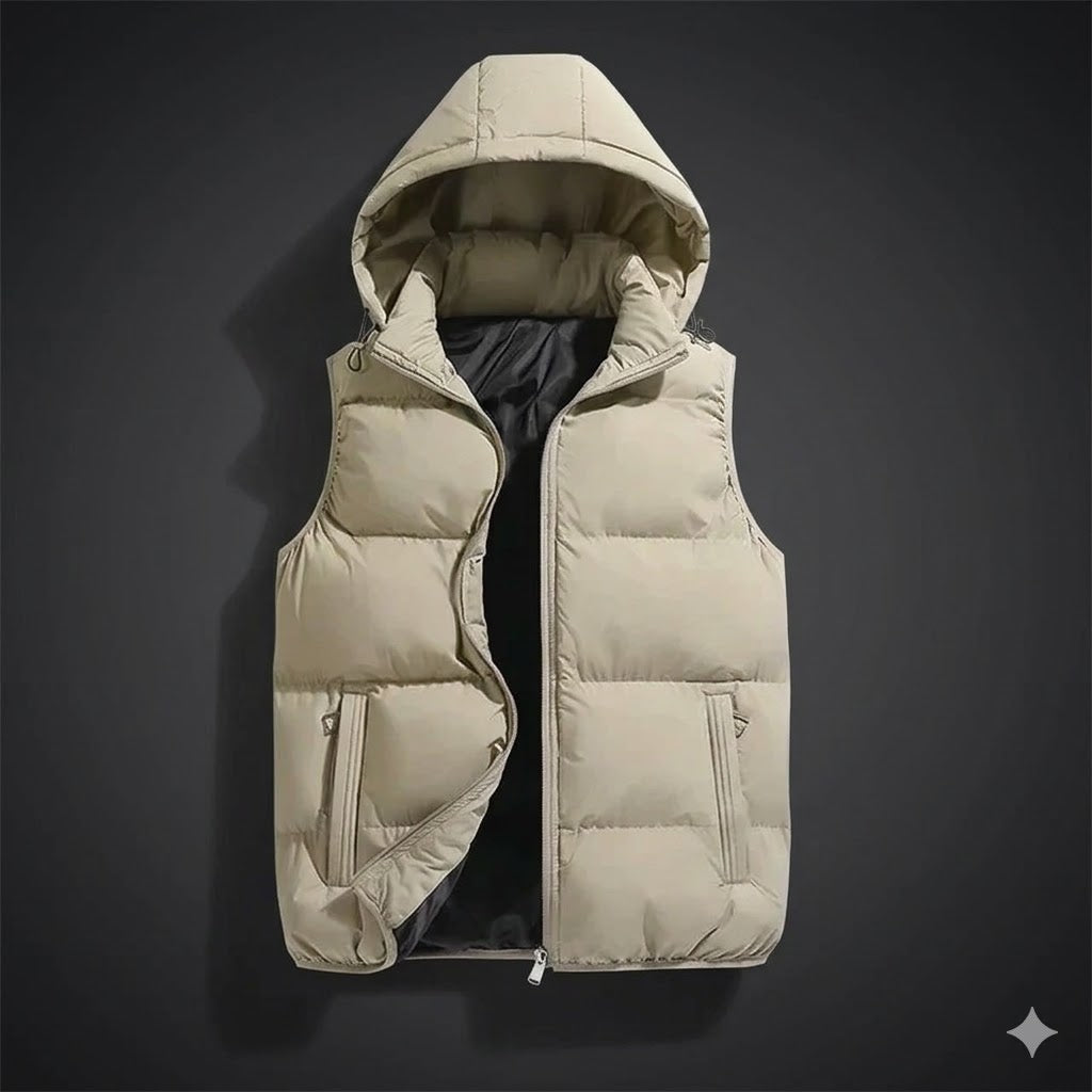 Men's Padded Bodywarmer with Hood for Lightweight Warmth and Comfort - Beige