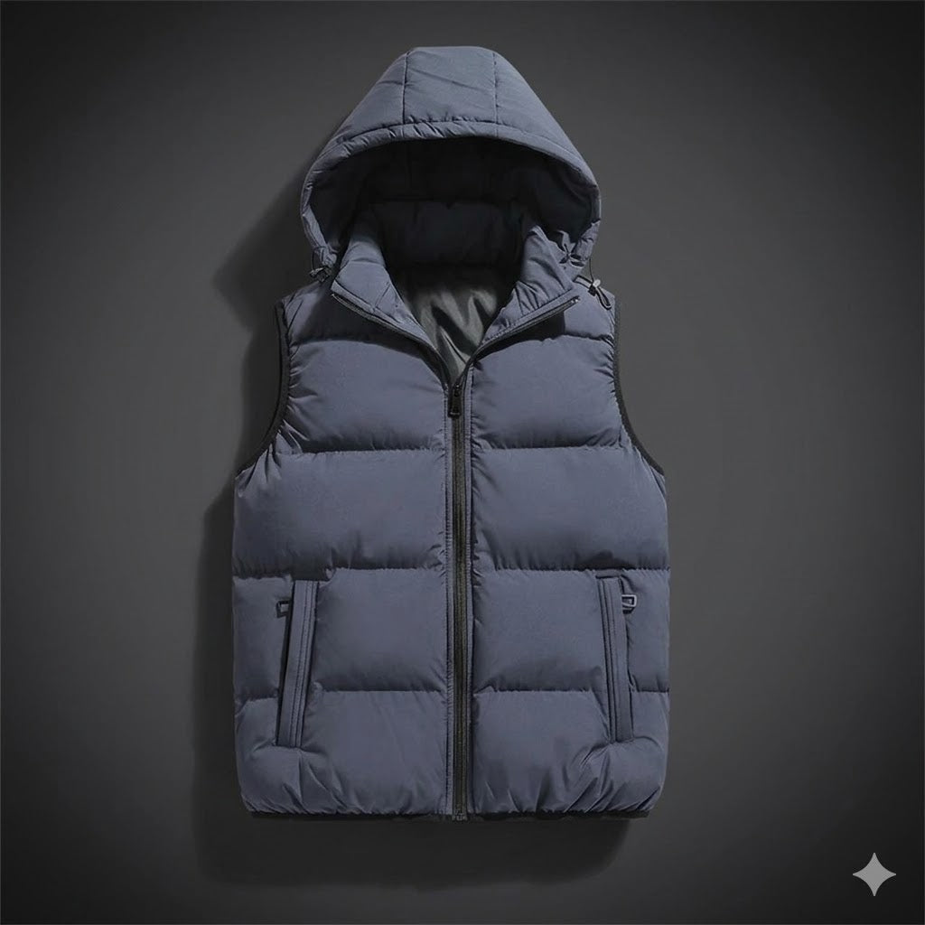 Men's Padded Bodywarmer with Hood for Lightweight Warmth and Comfort - Gray
