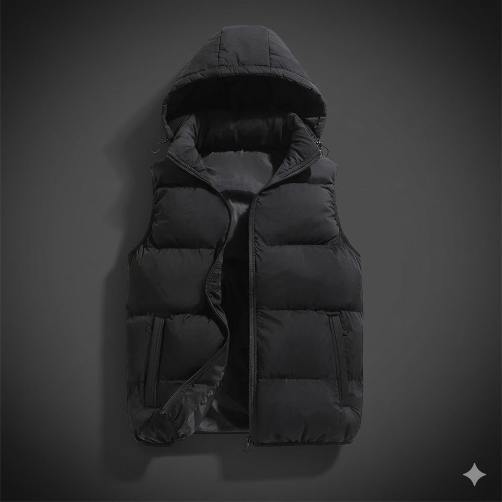 Men's Padded Bodywarmer with Hood for Lightweight Warmth and Comfort - Black
