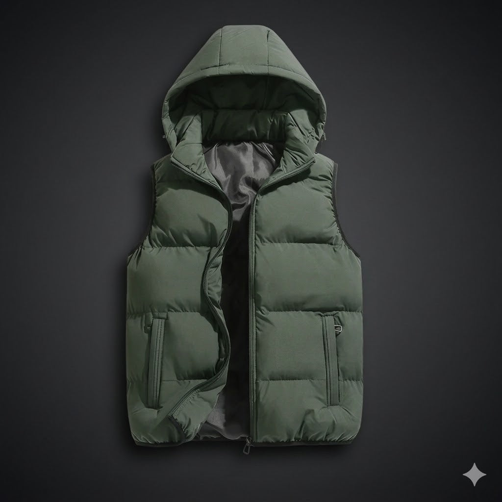 Men's Padded Bodywarmer with Hood for Lightweight Warmth and Comfort - Green