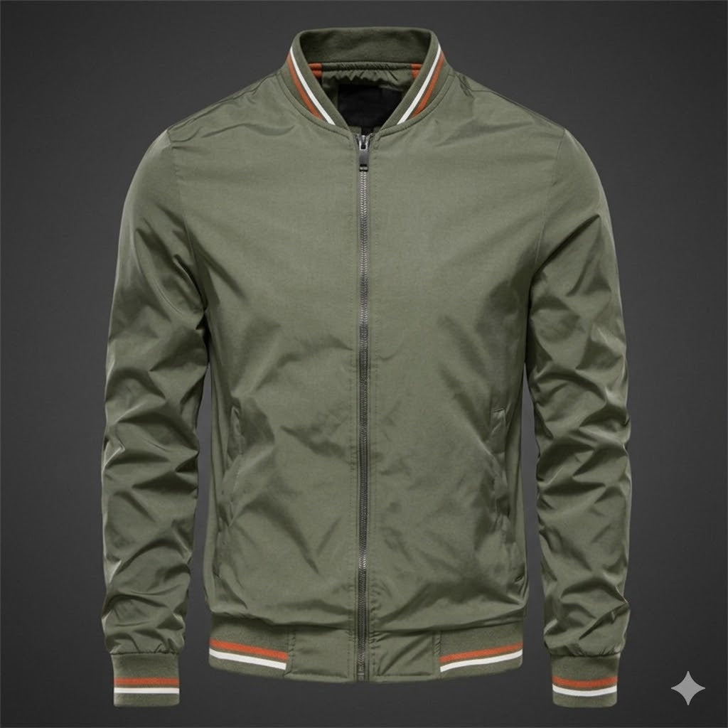 Men's Lightweight Bomber Jacket Sporty Style Breathable Fabric Casual Wear - Green