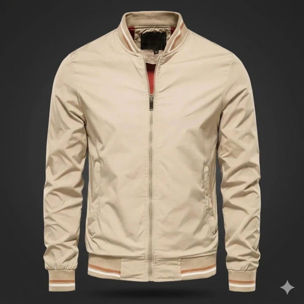 Men's Lightweight Bomber Jacket Sporty Style Breathable Fabric Casual Wear - Dark Blue