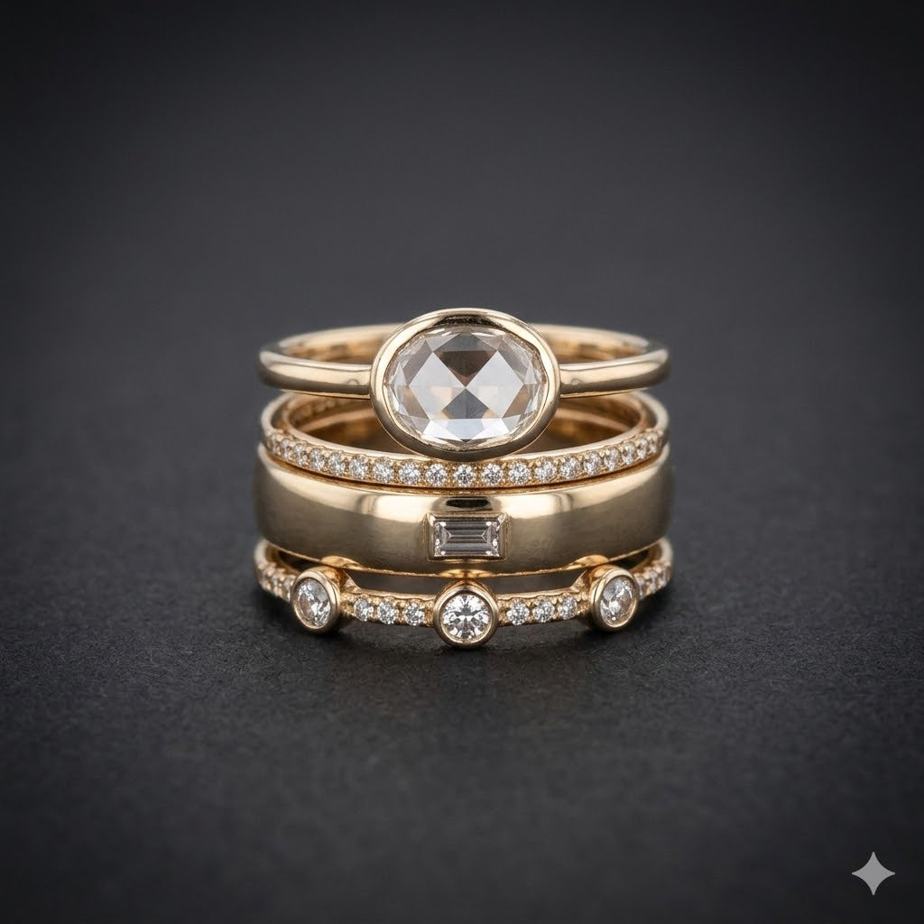 Vintage Gold Ring Set with Zirconia | Elegant Jewelry for Women