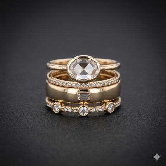 Vintage Gold Ring Set with Zirconia | Elegant Jewelry for Women
