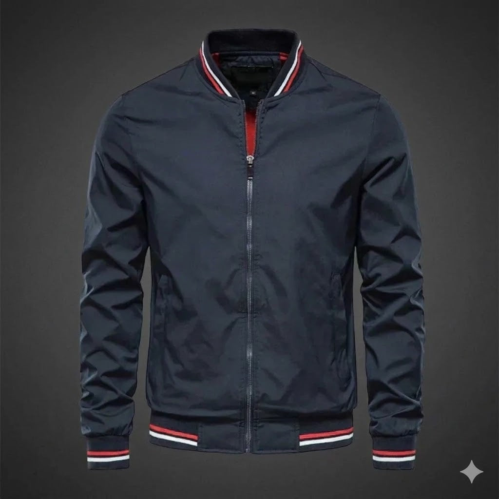 Men's Lightweight Bomber Jacket Sporty Style Breathable Fabric Casual Wear - Dark Blue