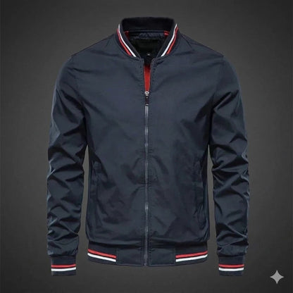 Men's Lightweight Bomber Jacket Sporty Style Breathable Fabric Casual Wear - Dark Blue