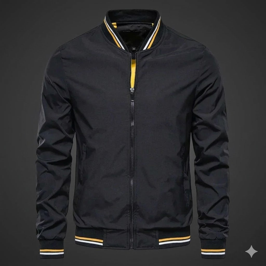 Men's Lightweight Bomber Jacket Sporty Style Breathable Fabric Casual Wear -  Black